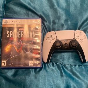 Sony, PS five controller and Miles Morales ultimate edition with remastered code